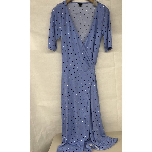 NEW Size 6 Womens Ann Taylor Knit V-Neck Dotted Wrap Dress in Windswept Blue - Picture 3 of 5